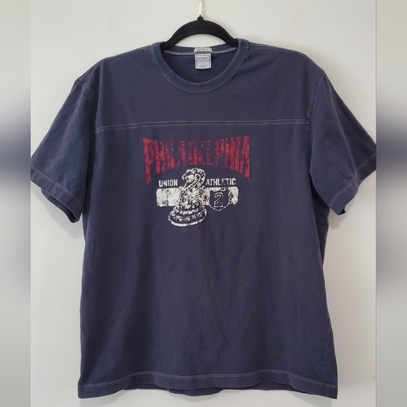 Mens Y2K Vintage 2000s Old Navy 100% Cotton Blue Graphic T-Shirt Size Large - Picture 1 of 5